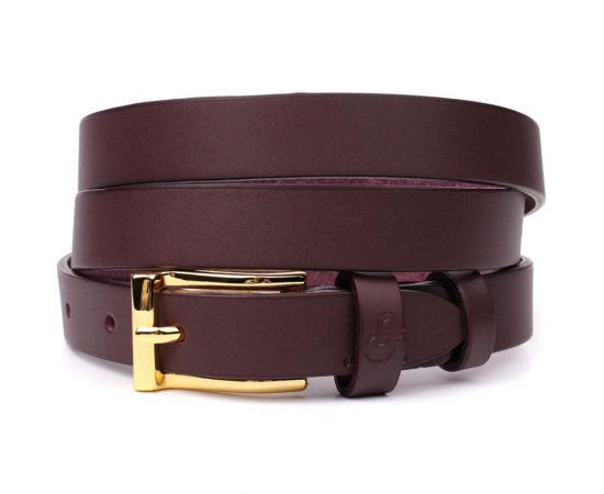 Купить Модный узкий кожаный ремень для женщин GRANDE PELLE 22953 Бордовый, фото , характеристики, отзывы