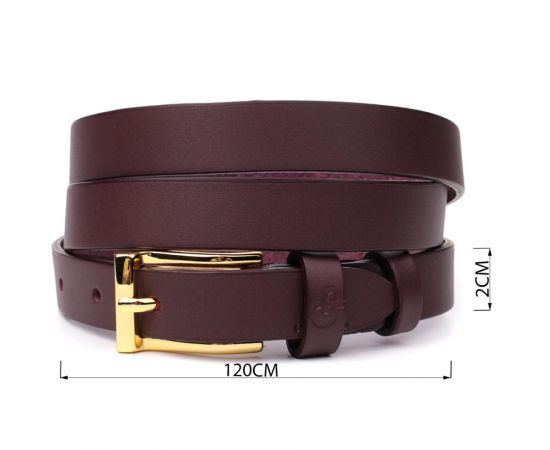 Купить Модный узкий кожаный ремень для женщин GRANDE PELLE 22953 Бордовый, фото , изображение 3, характеристики, отзывы