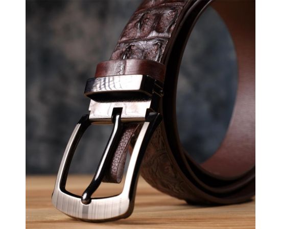 Купить Ремень мужской CROCODILE LEATHER 18178 из натуральной кожи крокодила Коричневый, фото , изображение 12, характеристики, отзывы