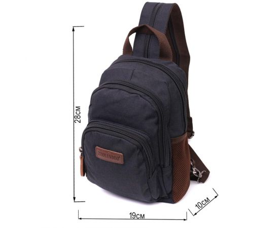 Придбати Интересный рюкзак из полиэстера с большим количеством карманов Vintage 22148 Черный, image , зображення 3, характеристики, відгуки