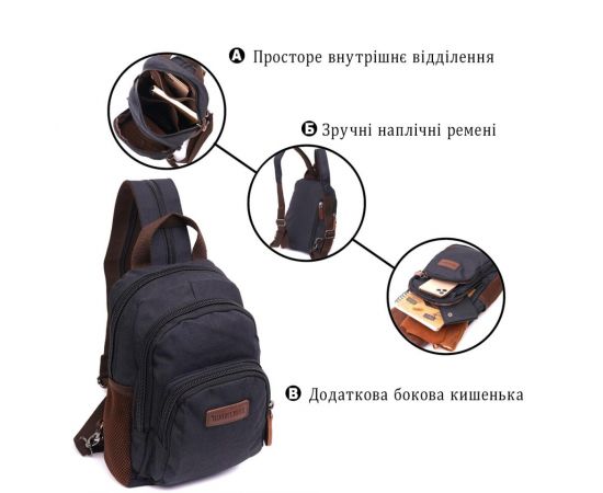 Придбати Интересный рюкзак из полиэстера с большим количеством карманов Vintage 22148 Черный, image , зображення 4, характеристики, відгуки