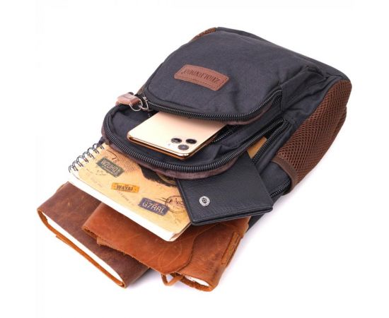 Придбати Интересный рюкзак из полиэстера с большим количеством карманов Vintage 22148 Черный, image , зображення 8, характеристики, відгуки