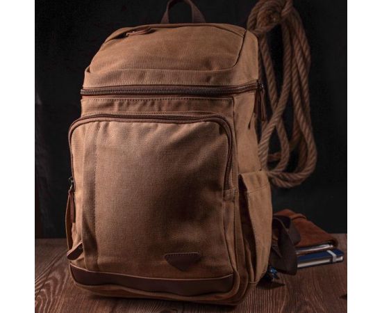 Придбати Текстильный большой рюкзак с карманом для ноутбука Vintage sale_15075 Песочный, image , зображення 6, характеристики, відгуки