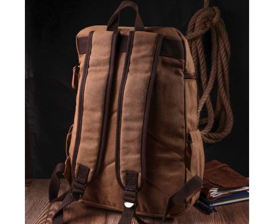 Придбати Текстильный большой рюкзак с карманом для ноутбука Vintage sale_15075 Песочный, image , зображення 7, характеристики, відгуки