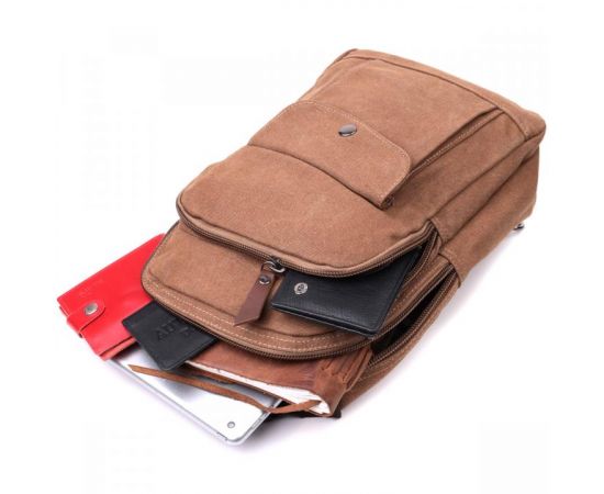 Придбати Удобный текстильный рюкзак с уплотненной спинкой и отделением для планшета Vintage sale_15078 Коричневый, image , зображення 6, характеристики, відгуки