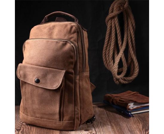 Придбати Удобный текстильный рюкзак с уплотненной спинкой и отделением для планшета Vintage sale_15078 Коричневый, image , зображення 7, характеристики, відгуки