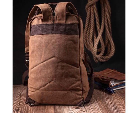 Придбати Удобный текстильный рюкзак с уплотненной спинкой и отделением для планшета Vintage sale_15078 Коричневый, image , зображення 8, характеристики, відгуки