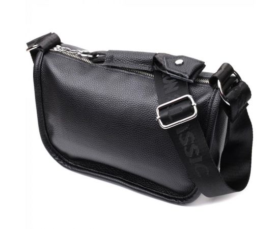 Придбати Женская сумка с округленными краями из натуральной кожи Vintage 22253 Черная, image , характеристики, відгуки