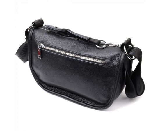 Придбати Женская сумка с округленными краями из натуральной кожи Vintage 22253 Черная, image , зображення 2, характеристики, відгуки