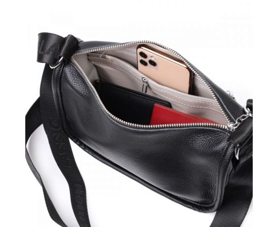 Придбати Женская сумка с округленными краями из натуральной кожи Vintage 22253 Черная, image , зображення 7, характеристики, відгуки