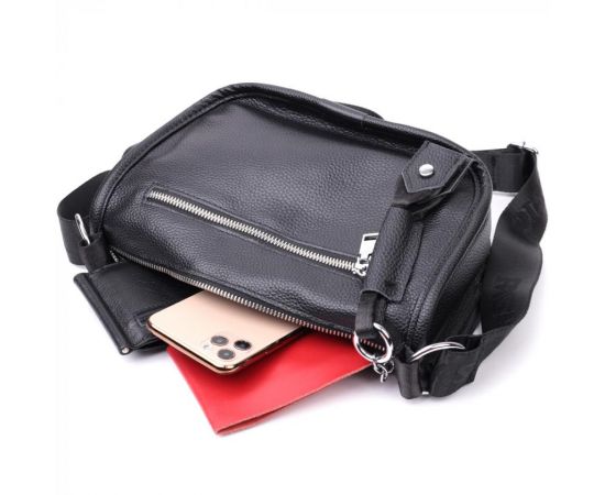 Придбати Женская сумка с округленными краями из натуральной кожи Vintage 22253 Черная, image , зображення 8, характеристики, відгуки