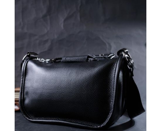 Придбати Женская сумка с округленными краями из натуральной кожи Vintage 22253 Черная, image , зображення 9, характеристики, відгуки