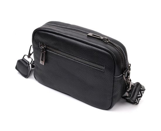 Придбати Компактная женская сумка кросс-боди из натуральной кожи Vintage 22294 Черная, image , зображення 2, характеристики, відгуки