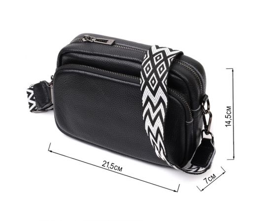 Придбати Компактная женская сумка кросс-боди из натуральной кожи Vintage 22294 Черная, image , зображення 3, характеристики, відгуки