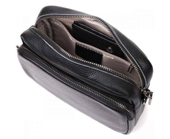 Придбати Компактная женская сумка кросс-боди из натуральной кожи Vintage 22294 Черная, image , зображення 7, характеристики, відгуки