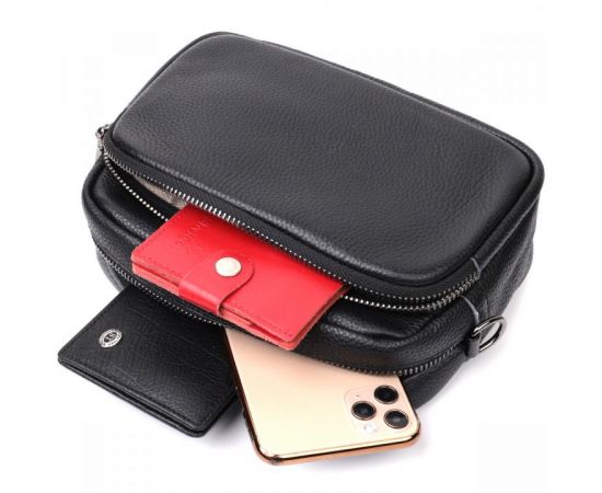 Придбати Компактная женская сумка кросс-боди из натуральной кожи Vintage 22294 Черная, image , зображення 8, характеристики, відгуки