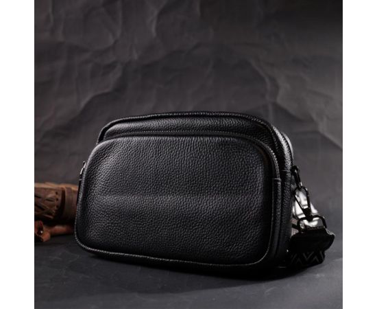 Придбати Компактная женская сумка кросс-боди из натуральной кожи Vintage 22294 Черная, image , зображення 9, характеристики, відгуки