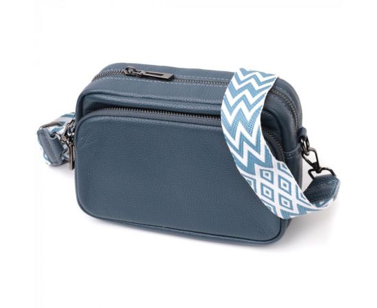 Придбати Интересная женская сумка кросс-боди из натуральной кожи Vintage 22297 Синяя, image , характеристики, відгуки