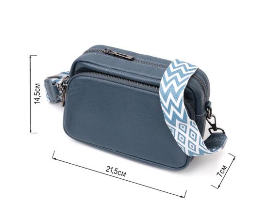 Придбати Интересная женская сумка кросс-боди из натуральной кожи Vintage 22297 Синяя, image , зображення 3, характеристики, відгуки