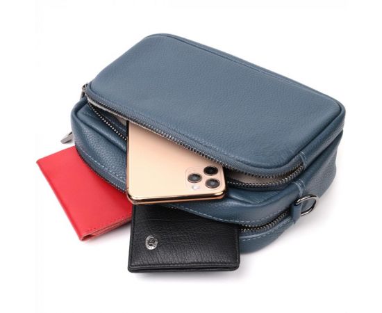 Придбати Интересная женская сумка кросс-боди из натуральной кожи Vintage 22297 Синяя, image , зображення 8, характеристики, відгуки