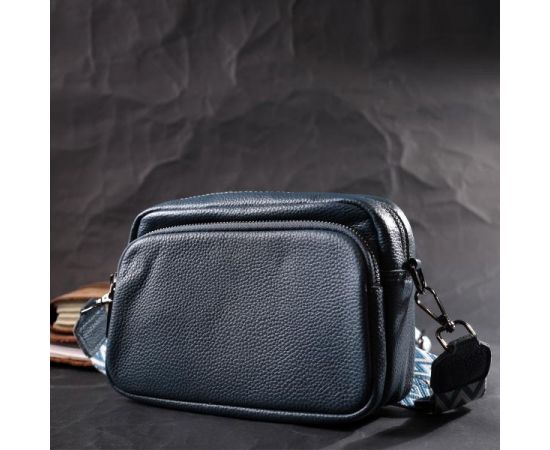 Придбати Интересная женская сумка кросс-боди из натуральной кожи Vintage 22297 Синяя, image , зображення 9, характеристики, відгуки