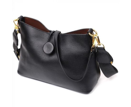 Купить Женская сумка с оригинальной застежкой пуговкой из натуральной кожи Vintage 22319 Черная, фото , характеристики, отзывы