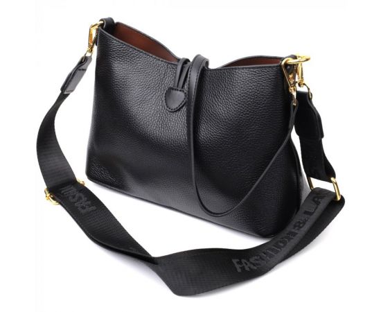 Купить Женская сумка с оригинальной застежкой пуговкой из натуральной кожи Vintage 22319 Черная, фото , изображение 2, характеристики, отзывы