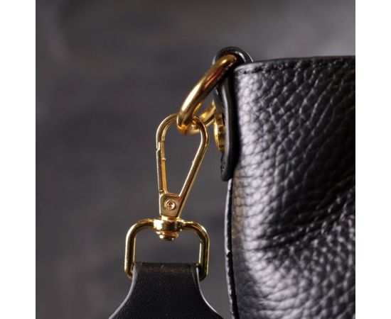 Купить Женская сумка с оригинальной застежкой пуговкой из натуральной кожи Vintage 22319 Черная, фото , изображение 11, характеристики, отзывы