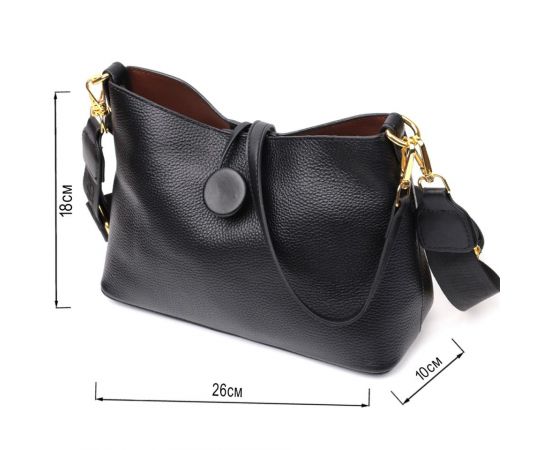 Купить Женская сумка с оригинальной застежкой пуговкой из натуральной кожи Vintage 22319 Черная, фото , изображение 4, характеристики, отзывы