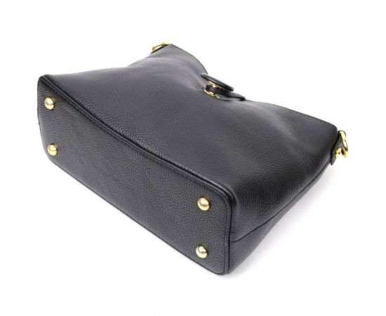 Купить Женская сумка с оригинальной застежкой пуговкой из натуральной кожи Vintage 22319 Черная, фото , изображение 5, характеристики, отзывы