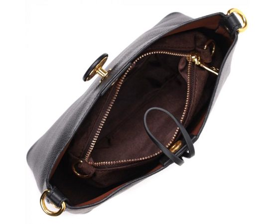 Купить Женская сумка с оригинальной застежкой пуговкой из натуральной кожи Vintage 22319 Черная, фото , изображение 6, характеристики, отзывы