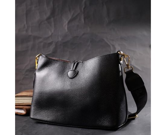 Купить Женская сумка с оригинальной застежкой пуговкой из натуральной кожи Vintage 22319 Черная, фото , изображение 10, характеристики, отзывы