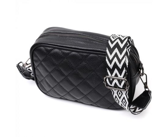 Придбати Классическая кожаная женская сумка через плечо на одно отделение Vintage 22387 Черная, image , характеристики, відгуки