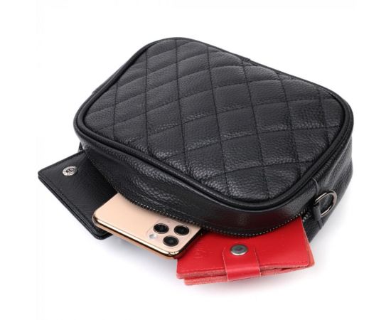 Придбати Классическая кожаная женская сумка через плечо на одно отделение Vintage 22387 Черная, image , зображення 7, характеристики, відгуки