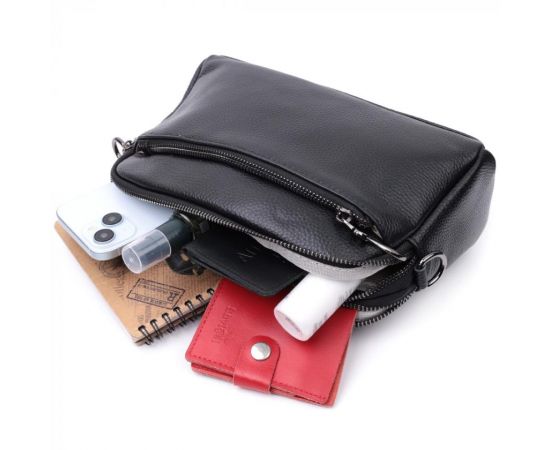 Купить Прямоугольная женская сумка с карманами из натуральной кожи Vintage 22597 Черная, фото , изображение 10, характеристики, отзывы