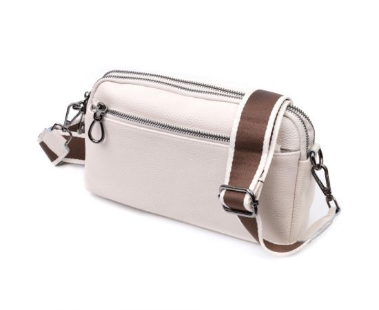 Придбати Женская прямоугольная сумка с карманами из натуральной кожи Vintage 22598 Белая, image , характеристики, відгуки