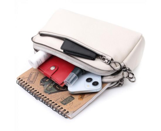 Придбати Женская прямоугольная сумка с карманами из натуральной кожи Vintage 22598 Белая, image , зображення 10, характеристики, відгуки