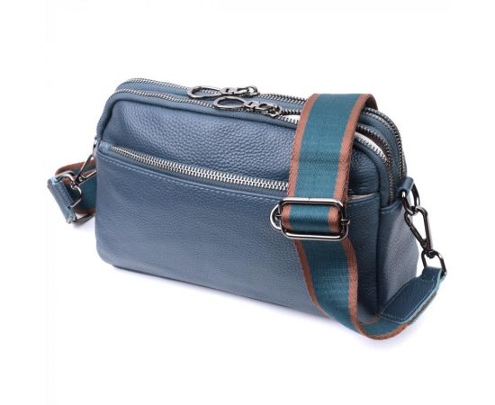 Купить Стильная сумка для женщин с карманами из натуральной кожи Vintage 22600 Синяя, фото , характеристики, отзывы