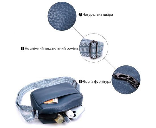 Купить Трендовая сумка на одно отделение для стильных женщин из натуральной кожи Vintage 22605 Синяя, фото , изображение 4, характеристики, отзывы