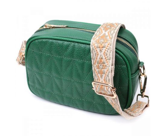 Купить Стеганая женская сумка из натуральной кожи Vintage 22613 Зеленая, фото , характеристики, отзывы