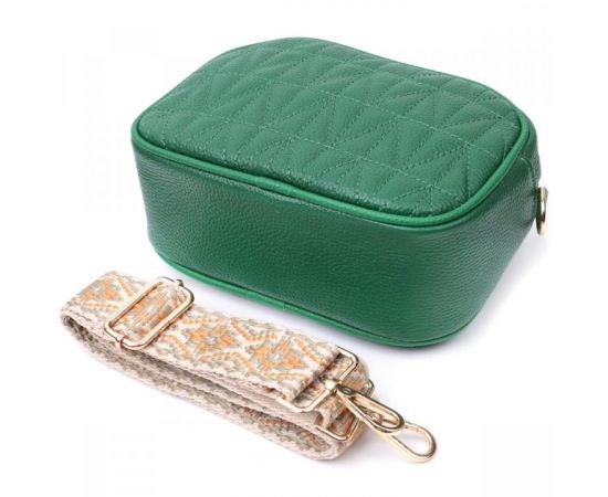 Купить Стеганая женская сумка из натуральной кожи Vintage 22613 Зеленая, фото , изображение 7, характеристики, отзывы