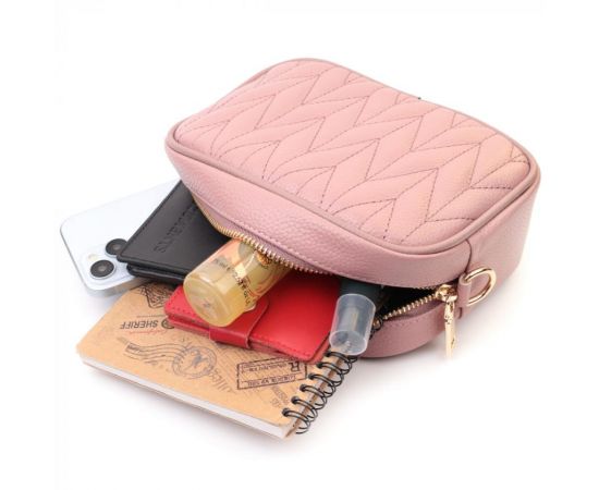 Купить Красивая стеганая женская сумка из натуральной кожи Vintage 22614 Розовая, фото , изображение 10, характеристики, отзывы