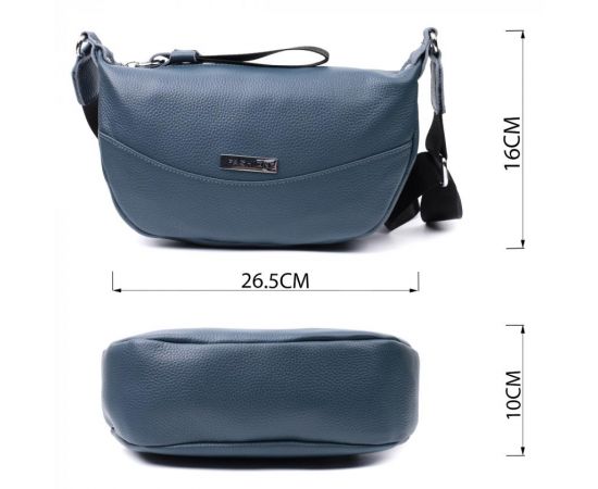 Купить Сумка для женщин через плечо с необычным бегунком брелком из натуральной кожи Vintage 22617 Синяя, фото , изображение 3, характеристики, отзывы