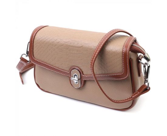 Купить Стильная женская сумка с фактурным клапаном из натуральной кожи Vintage 22620 Бежевая, фото , характеристики, отзывы