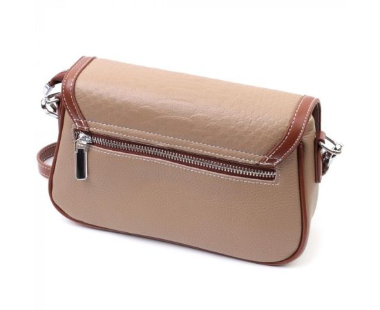 Купить Стильная женская сумка с фактурным клапаном из натуральной кожи Vintage 22620 Бежевая, фото , изображение 2, характеристики, отзывы