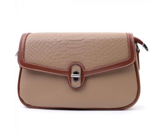 Купить Стильная женская сумка с фактурным клапаном из натуральной кожи Vintage 22620 Бежевая, фото , изображение 5, характеристики, отзывы