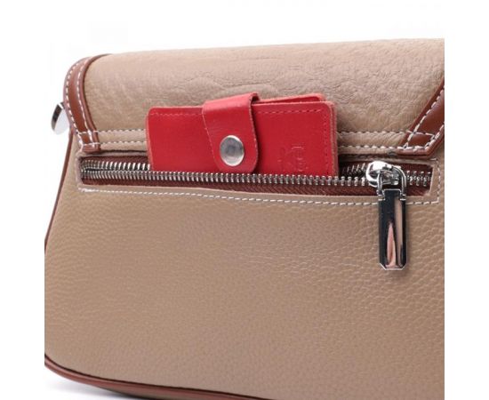 Купить Стильная женская сумка с фактурным клапаном из натуральной кожи Vintage 22620 Бежевая, фото , изображение 9, характеристики, отзывы