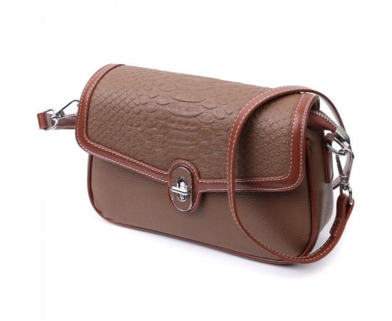 Придбати Женская сумка с фактурным клапаном из натуральной кожи Vintage 22621 Коричневая, image , характеристики, відгуки