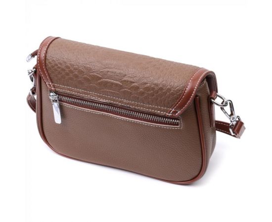 Придбати Женская сумка с фактурным клапаном из натуральной кожи Vintage 22621 Коричневая, image , зображення 2, характеристики, відгуки