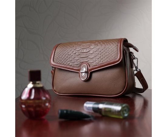 Придбати Женская сумка с фактурным клапаном из натуральной кожи Vintage 22621 Коричневая, image , зображення 11, характеристики, відгуки